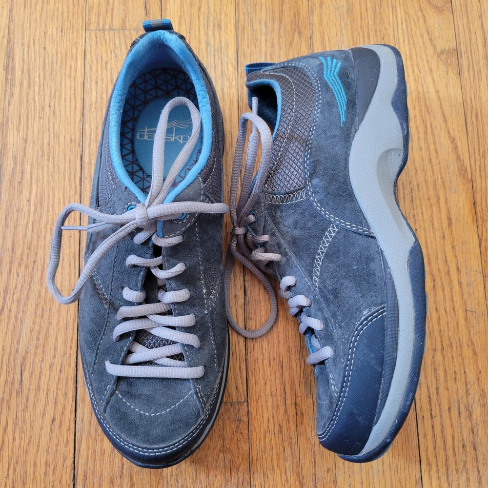 Dansko 6.5‎ 7 Walking Shoes Grey Blue Suede Leather Lace Up Sneakers 37 SABRINA